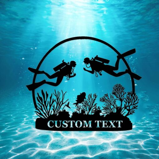 Custom Scuba Diving Sign,Scuba Diving Couple Metal Wall Art,Personalized Scuba Divers Name Sign,Scuba Diving Wall Decor,Lake House Sign