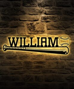 Custom Baseball Sign, Baseball Player Gift, Baseball Metal Wall With LED Light, Gift For Kid, Custom Kid Name, Game Room Decor, Wall Hanger