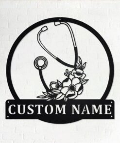 Personalized Stethoscope Floral Metal Wall Art Custom Nurse Name Sign Gifts for Nursing