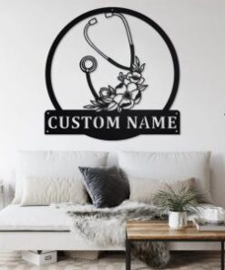 Personalized Stethoscope Floral Metal Wall Art Custom Nurse Name Sign Gifts for Nursing