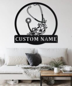 Personalized Stethoscope Floral Metal Wall Art Custom Nurse Name Sign Gifts for Nursing