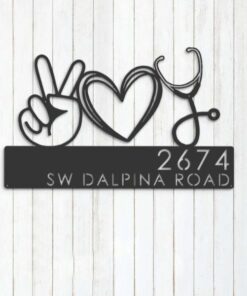 Personalized Peace Love Nursing Nurse Address Sign House Number Plaque Custom Metal Sign
