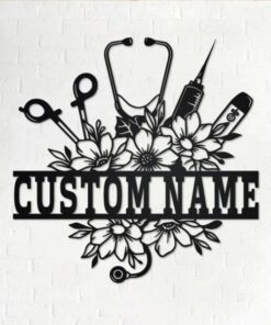 Personalized Nurse Floral Metal Wall Art Custom Nurse Name Sign Decor for Room