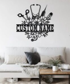 Personalized Nurse Floral Metal Wall Art Custom Nurse Name Sign Decor for Room