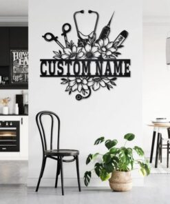 Personalized Nurse Floral Metal Wall Art Custom Nurse Name Sign Decor for Room