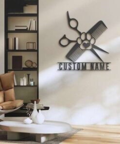Custom Dog Grooming Hair Salon Metal Sign Groomer Name Sign Pet Grooming Decoration Birthday Gifts
