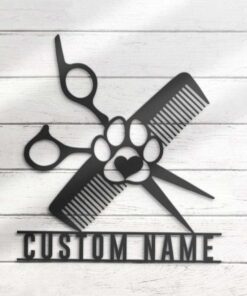 Custom Dog Grooming Hair Salon Metal Sign Groomer Name Sign Pet Grooming Decoration Birthday Gifts