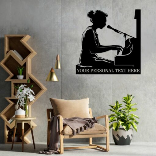 Personalized Female Piano Player Name Metal Sign. Custom Musician Wall Decor Gift To Her