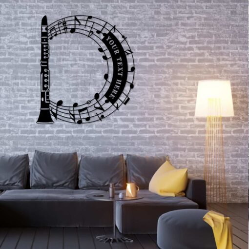 Personalized Clarinet And Notes Name Metal Sign. Custom Sopranino Wall Decor Gift