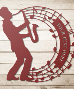 Personalized Saxophone Player Notes Name Metal Sign. Saxophonist Wall Decor