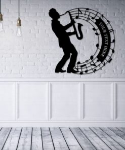 Personalized Saxophone Player Notes Name Metal Sign. Saxophonist Wall Decor