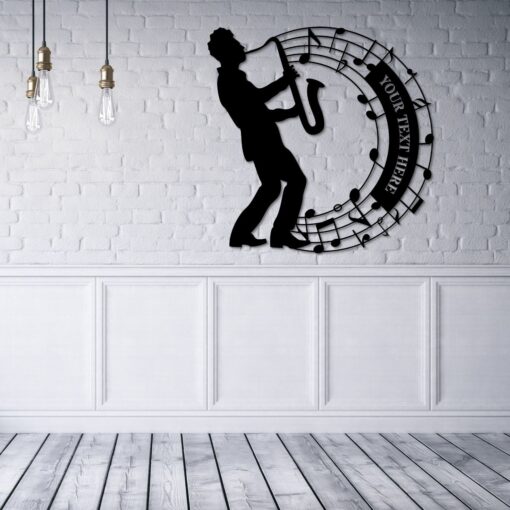 Personalized Saxophone Player Notes Name Metal Sign. Saxophonist Wall Decor