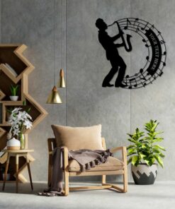 Personalized Saxophone Player Notes Name Metal Sign. Saxophonist Wall Decor