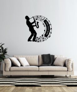 Personalized Saxophone Player Notes Name Metal Sign. Saxophonist Wall Decor