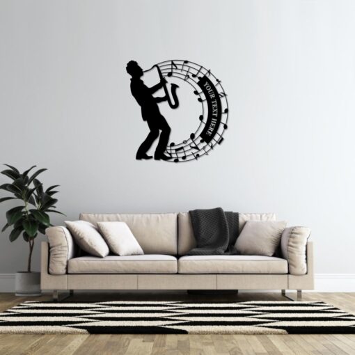 Personalized Saxophone Player Notes Name Metal Sign. Saxophonist Wall Decor