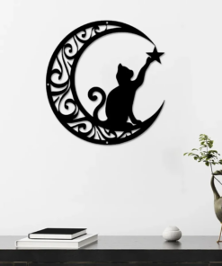 Moon Cat Metal Wall Art, Luna Cat With Star Metal Sign, Cat Lover Wall Decor, Cat Lover Gift, Black Cat Metal Sign, Home Decor