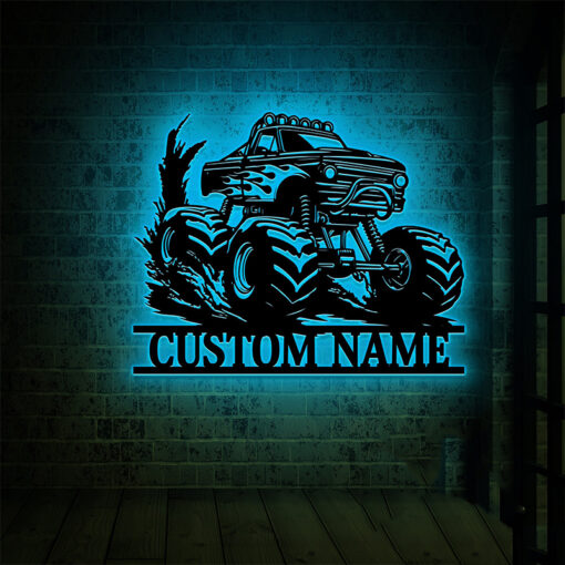 Personalized Monster Truck Off Road Metal Sign Logo LED Light