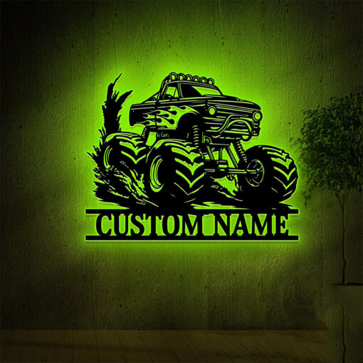 Personalized Monster Truck Off Road Metal Sign Logo LED Light