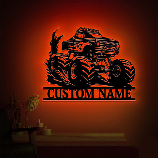 Personalized Monster Truck Off Road Metal Sign Logo LED Light