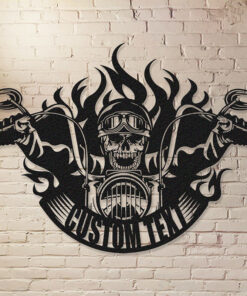 Personalized Skull Motorcycle Metal Wall Painting Gift for a Biker Motorbike Creative Iron Sheet