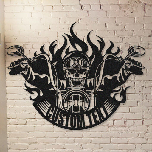 Personalized Skull Motorcycle Metal Wall Painting Gift for a Biker Motorbike Creative Iron Sheet