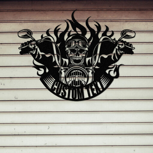 Personalized Skull Motorcycle Metal Wall Painting Gift for a Biker Motorbike Creative Iron Sheet