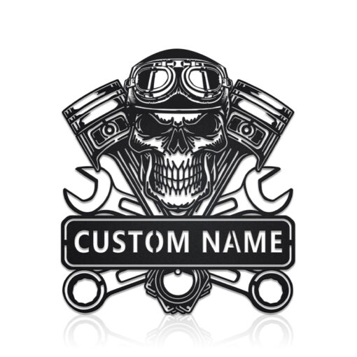 Custom Motorcycle Skull Garage Metal Wall Art LED Light Motorbike Creative Iron Sheet