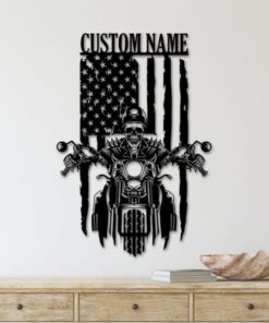 Custom American Flag Skull Motorcycle Metal Wall Art Motorbike Creative Iron Sheet