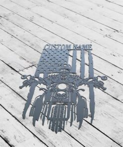 Custom American Flag Skull Motorcycle Metal Wall Art Motorbike Creative Iron Sheet