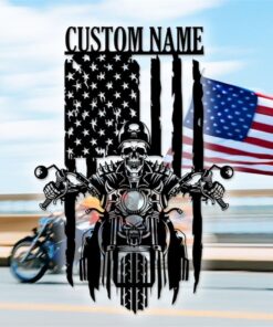 Custom American Flag Skull Motorcycle Metal Wall Art Motorbike Creative Iron Sheet