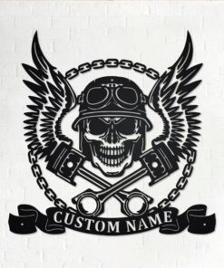 Custom Biker With Skull Metal Wall Art otorbike Creative Iron Sheet