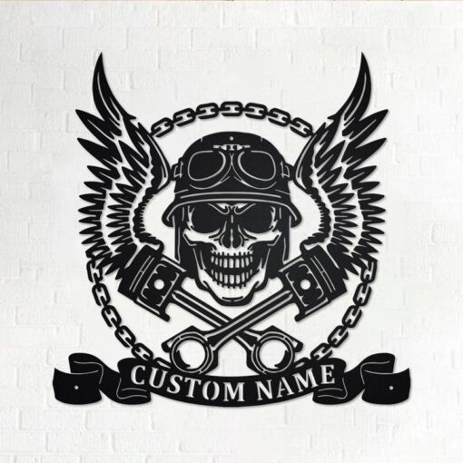 Custom Biker With Skull Metal Wall Art otorbike Creative Iron Sheet