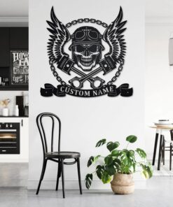 Custom Biker With Skull Metal Wall Art otorbike Creative Iron Sheet