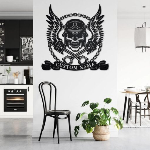 Custom Biker With Skull Metal Wall Art otorbike Creative Iron Sheet