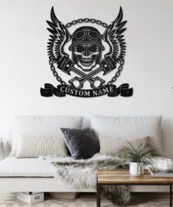 Custom Biker With Skull Metal Wall Art otorbike Creative Iron Sheet