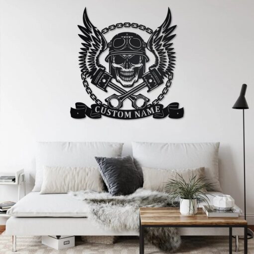 Custom Biker With Skull Metal Wall Art otorbike Creative Iron Sheet