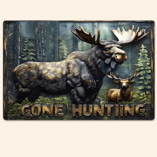 Gone Hunting Personalized Hunting Rectangle Metal Sign Deer Hunter Creative Iron Sheet