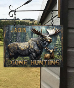 Gone Hunting Personalized Hunting Rectangle Metal Sign Deer Hunter Creative Iron Sheet