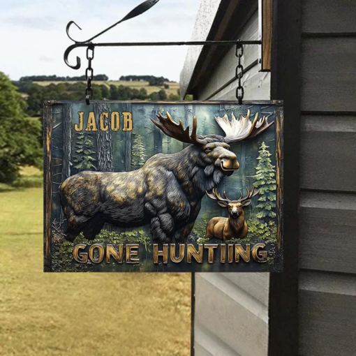 Gone Hunting Personalized Hunting Rectangle Metal Sign Deer Hunter Creative Iron Sheet