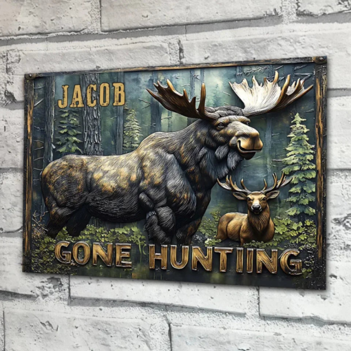 Gone Hunting Personalized Hunting Rectangle Metal Sign Deer Hunter Creative Iron Sheet