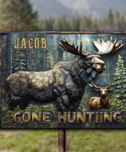 Gone Hunting Personalized Hunting Rectangle Metal Sign Deer Hunter Creative Iron Sheet