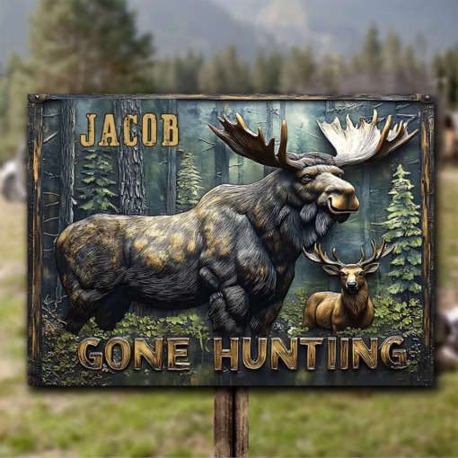 Gone Hunting Personalized Hunting Rectangle Metal Sign Deer Hunter Creative Iron Sheet