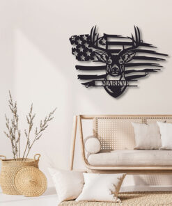 Personalised American Flag Deer Hunting Metal Signt Hunter Gift