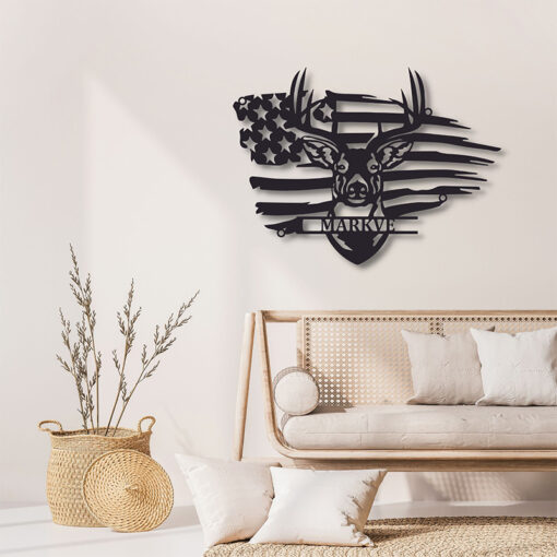 Personalised American Flag Deer Hunting Metal Signt Hunter Gift