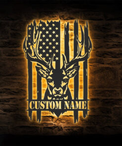 Personalized Deer Hunting American Flag Metal Sign Hunter Creative Iron Sheet