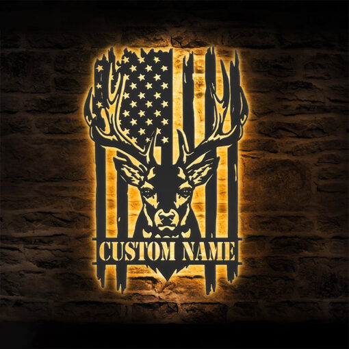 Personalized Deer Hunting American Flag Metal Sign Hunter Creative Iron Sheet