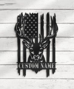 Personalized Deer Hunting American Flag Metal Sign Hunter Creative Iron Sheet