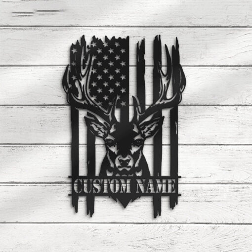 Personalized Deer Hunting American Flag Metal Sign Hunter Creative Iron Sheet