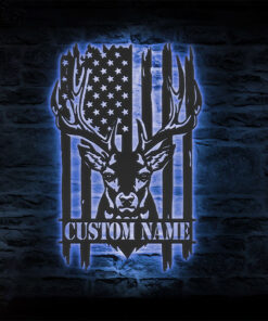 Personalized Deer Hunting American Flag Metal Sign Hunter Creative Iron Sheet