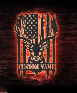 Personalized Deer Hunting American Flag Metal Sign Hunter Creative Iron Sheet